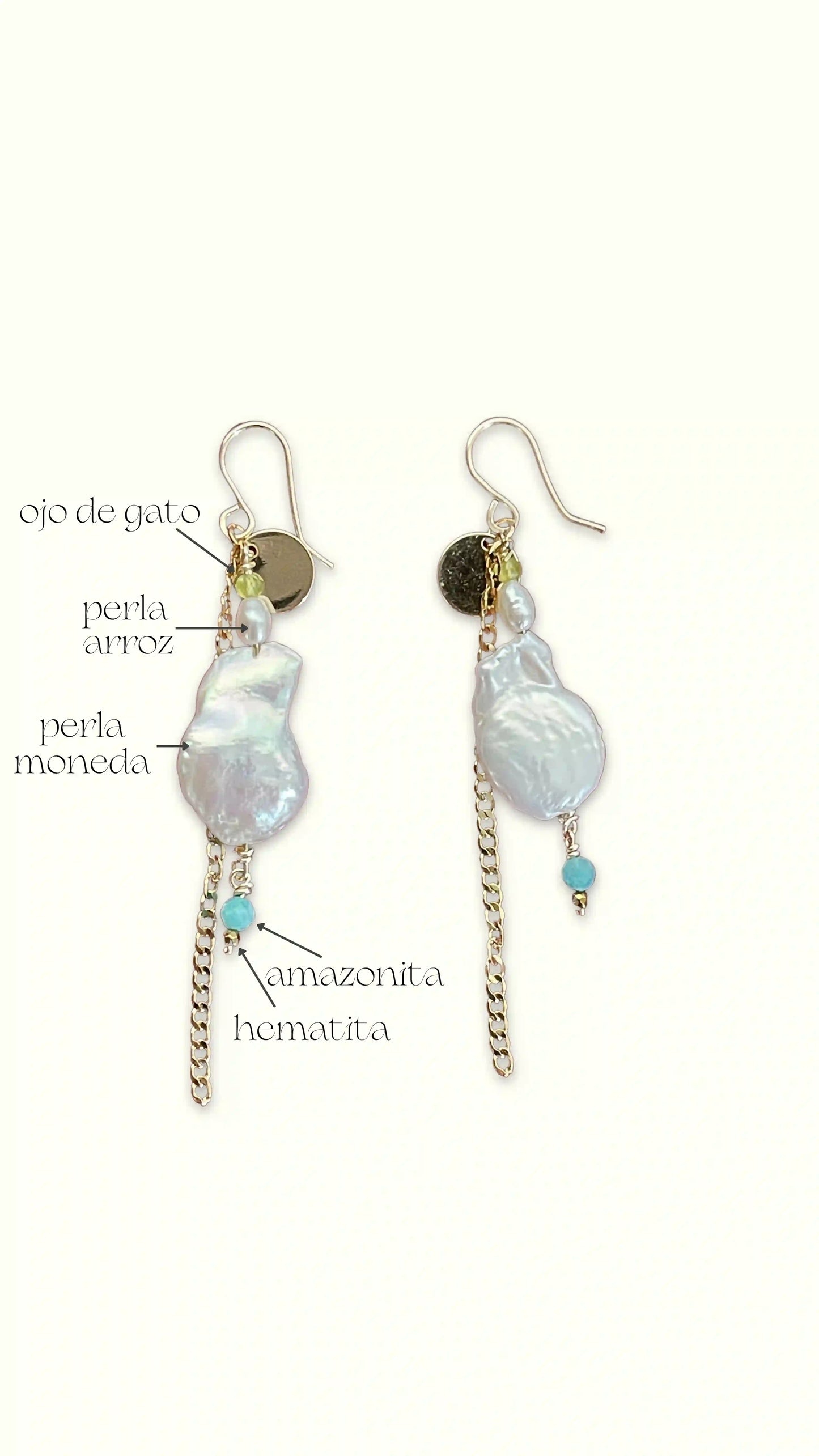 Aretes Selene con hematita natural y chapa de oro 18k — URi Atelier
