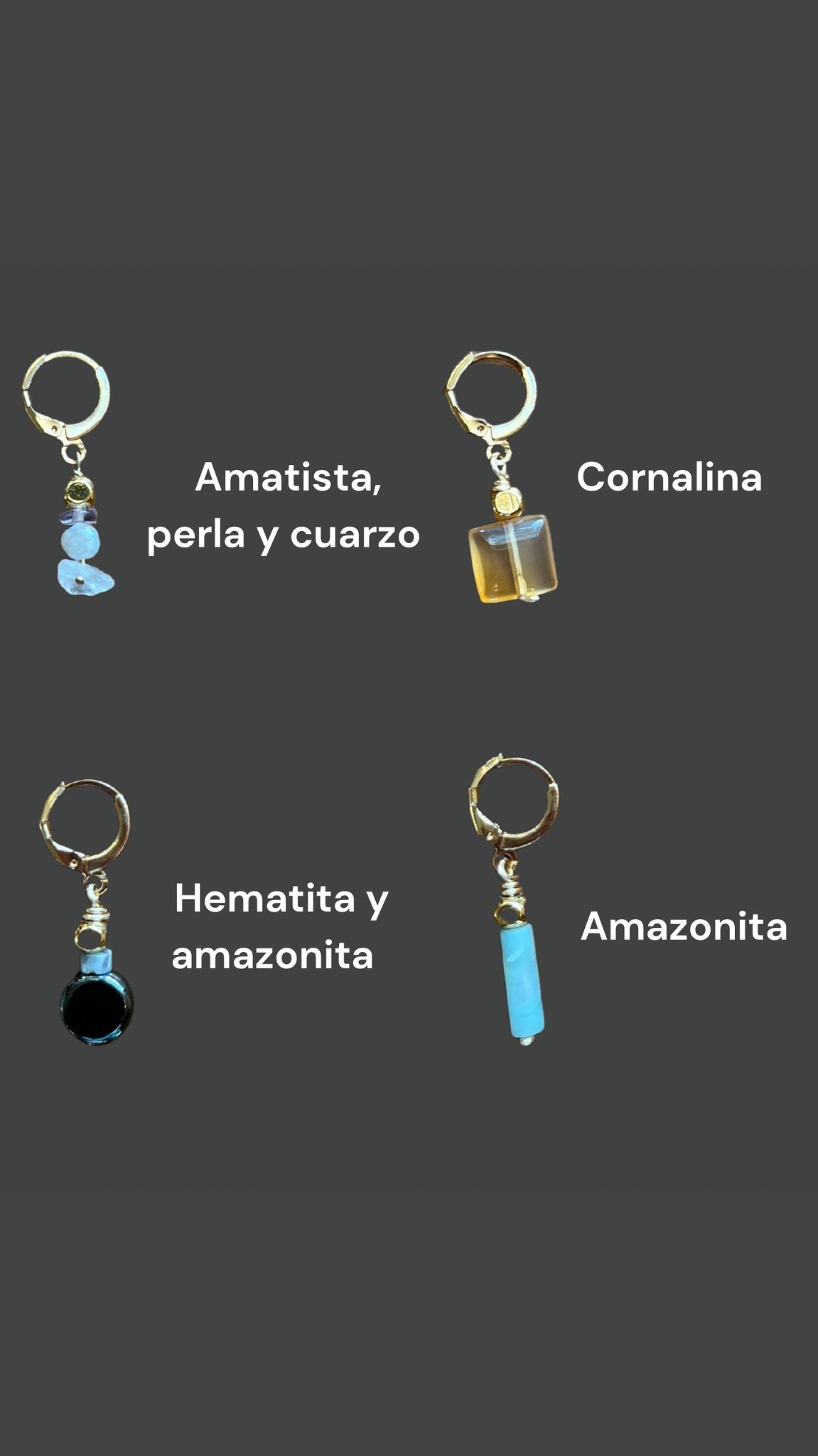 Arete huggie largo Aeris con piedras naturales y diseño artesanal