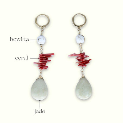 Aretes Azara_ howlita_coral_jade