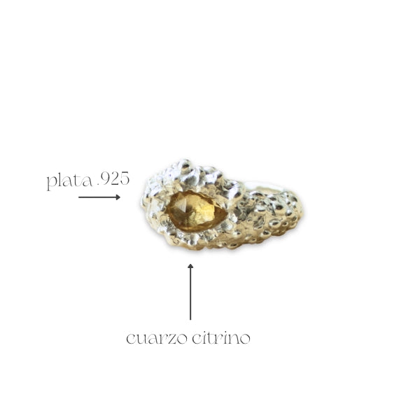 Anillo Horus elaborado plata .925 y cuarzo citrino corte gota