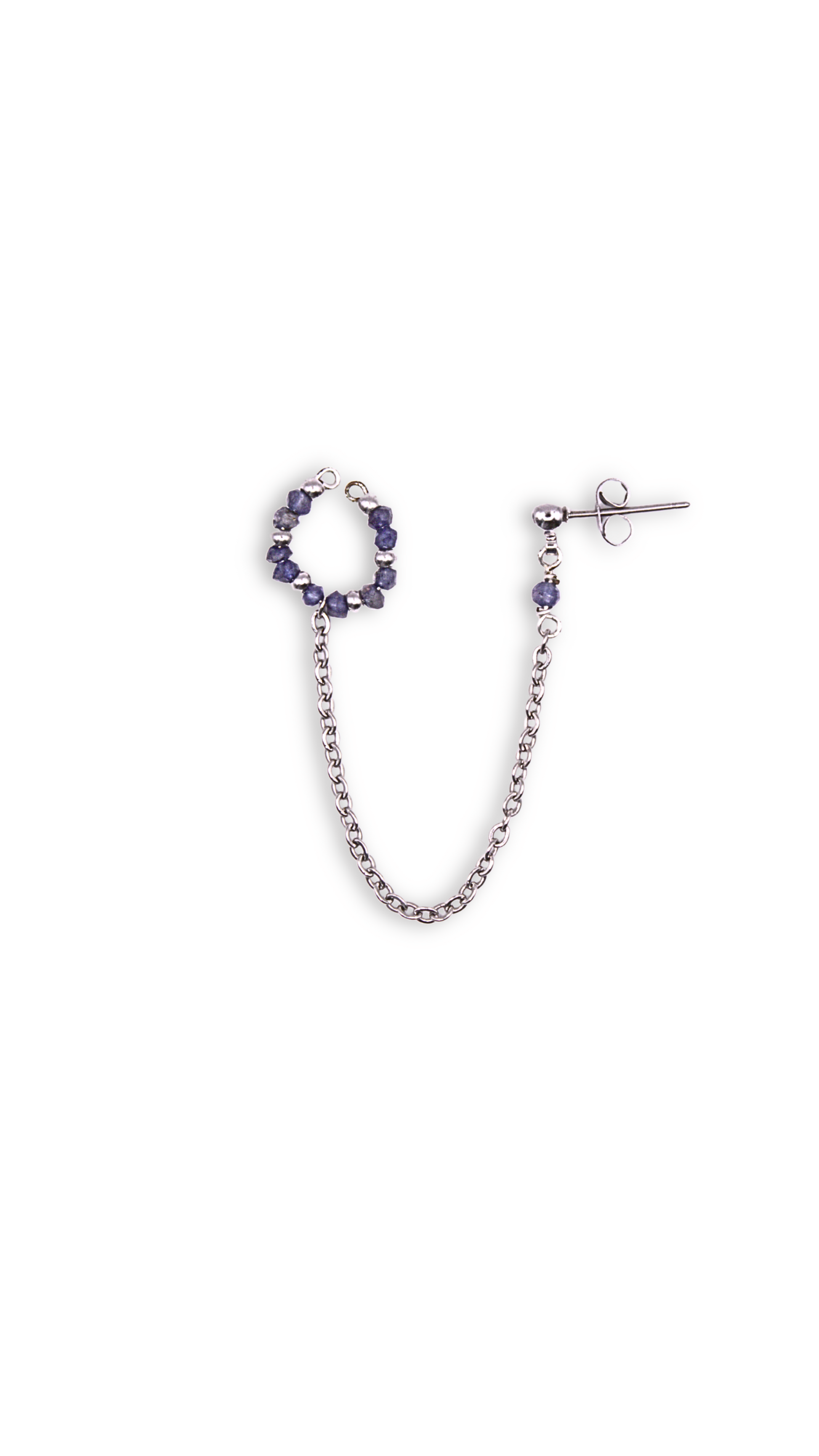 Arete individual Astra con chapa de oro 18k, rodio e iolitas