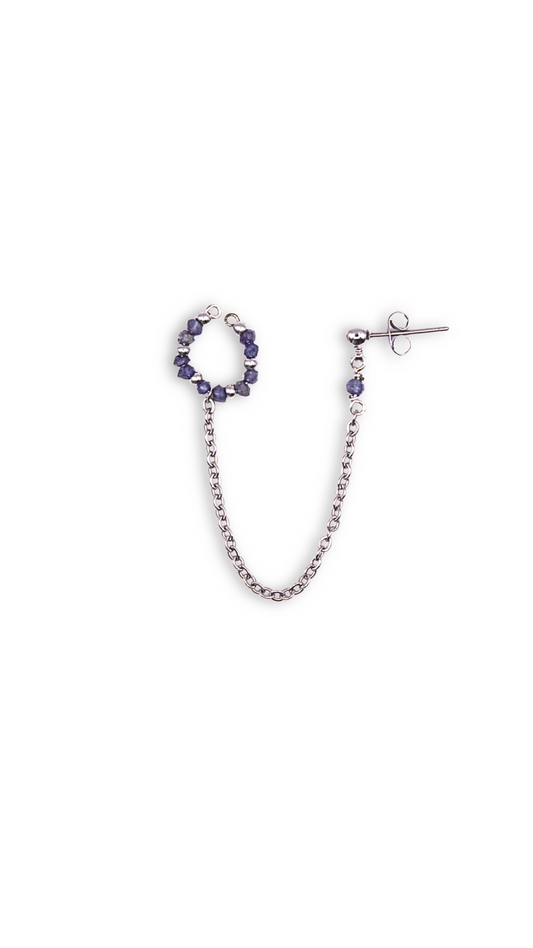 Arete individual Astra con chapa de oro 18k, rodio e iolitas