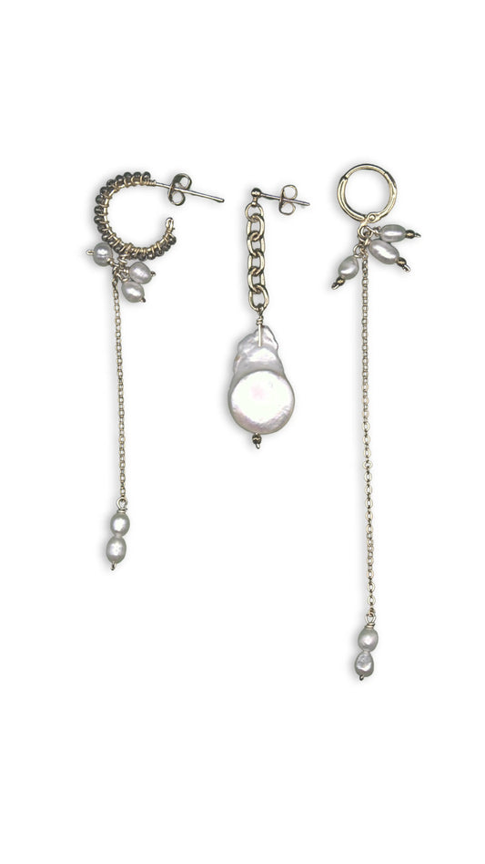 Trío de aretes Asteria con perlas naturales