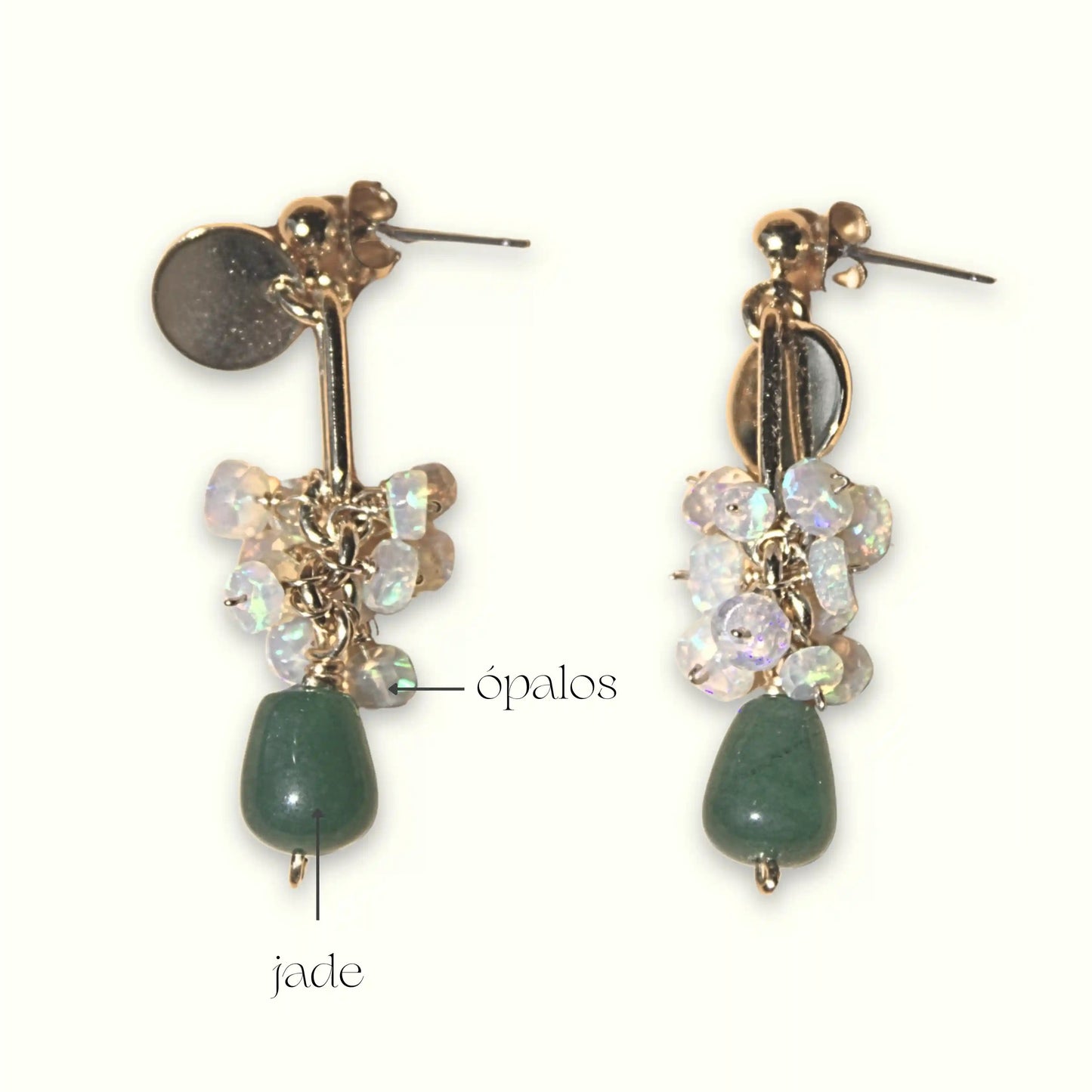 Aretes Aurora con jade en forma de gota y ópalos