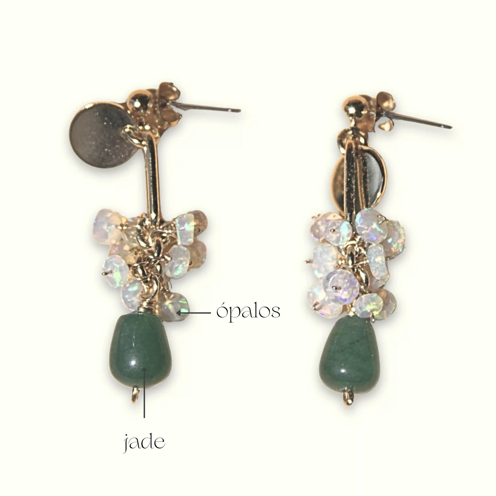 Aretes Aurora con jade en forma de gota y ópalos