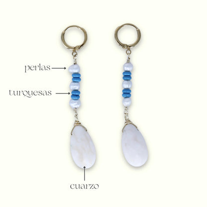 Aretes Azura_Perlas_turquesas_cuarzo