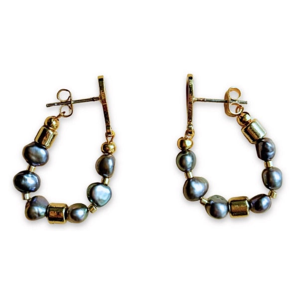 Aretes Marella 6 perlas negras 2 separadores