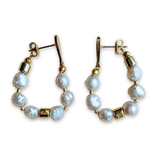 Aretes Marella perlas blancas y chapa de oro