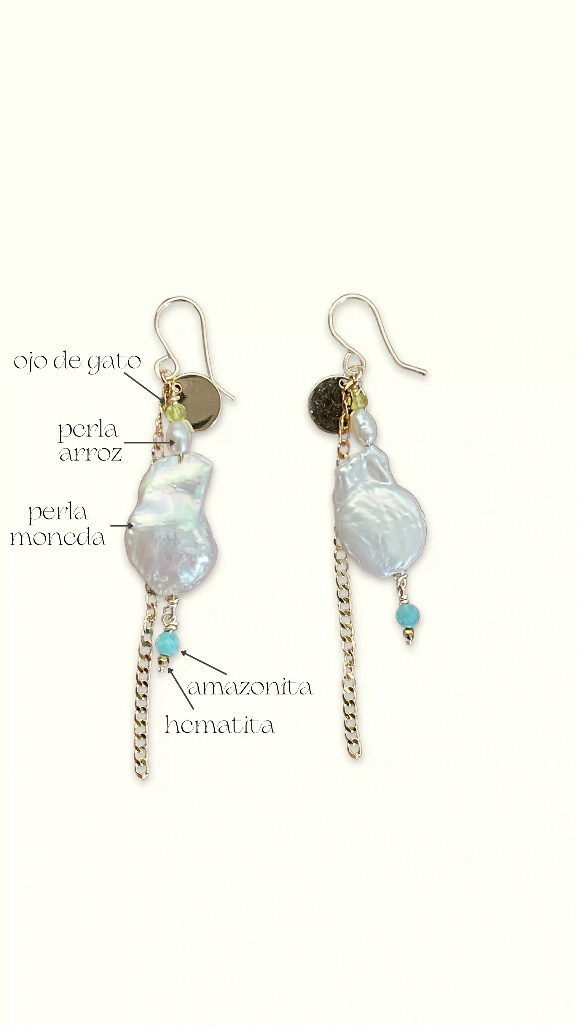 Aretes Selene con hematita natural y chapa de oro 18k — URi Atelier