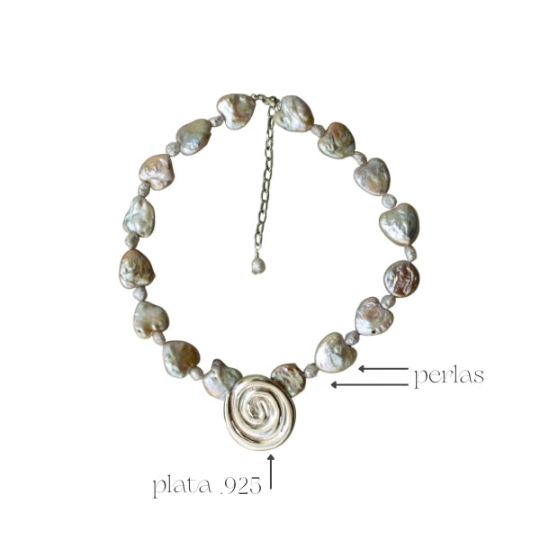 Collar Calipso con perlas y dije en plata .925