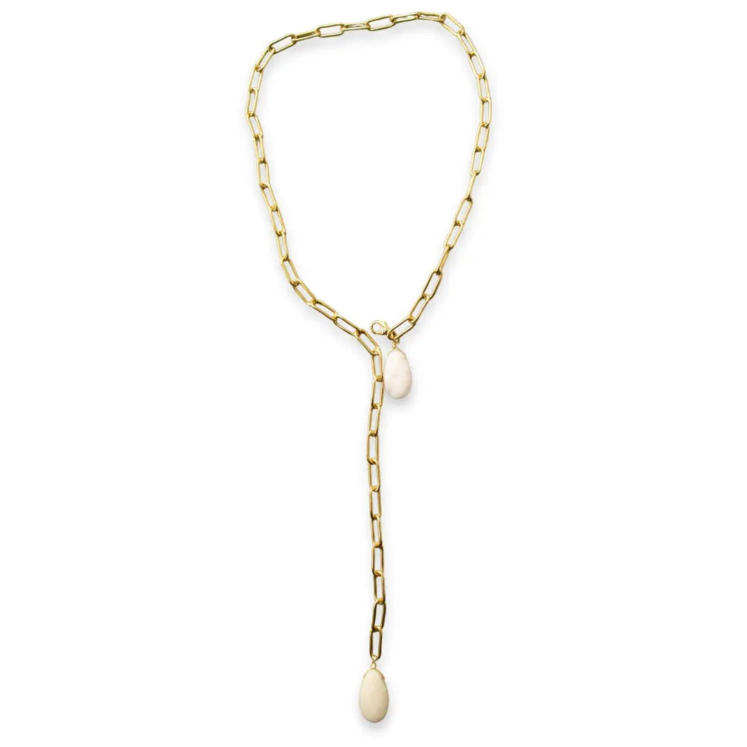 Collar de cadena gruesa chapa de oro con perlas Keshi hecho a mano