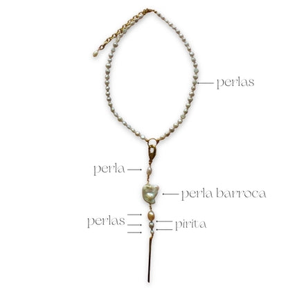 Collar Kairi con perlas y piritas