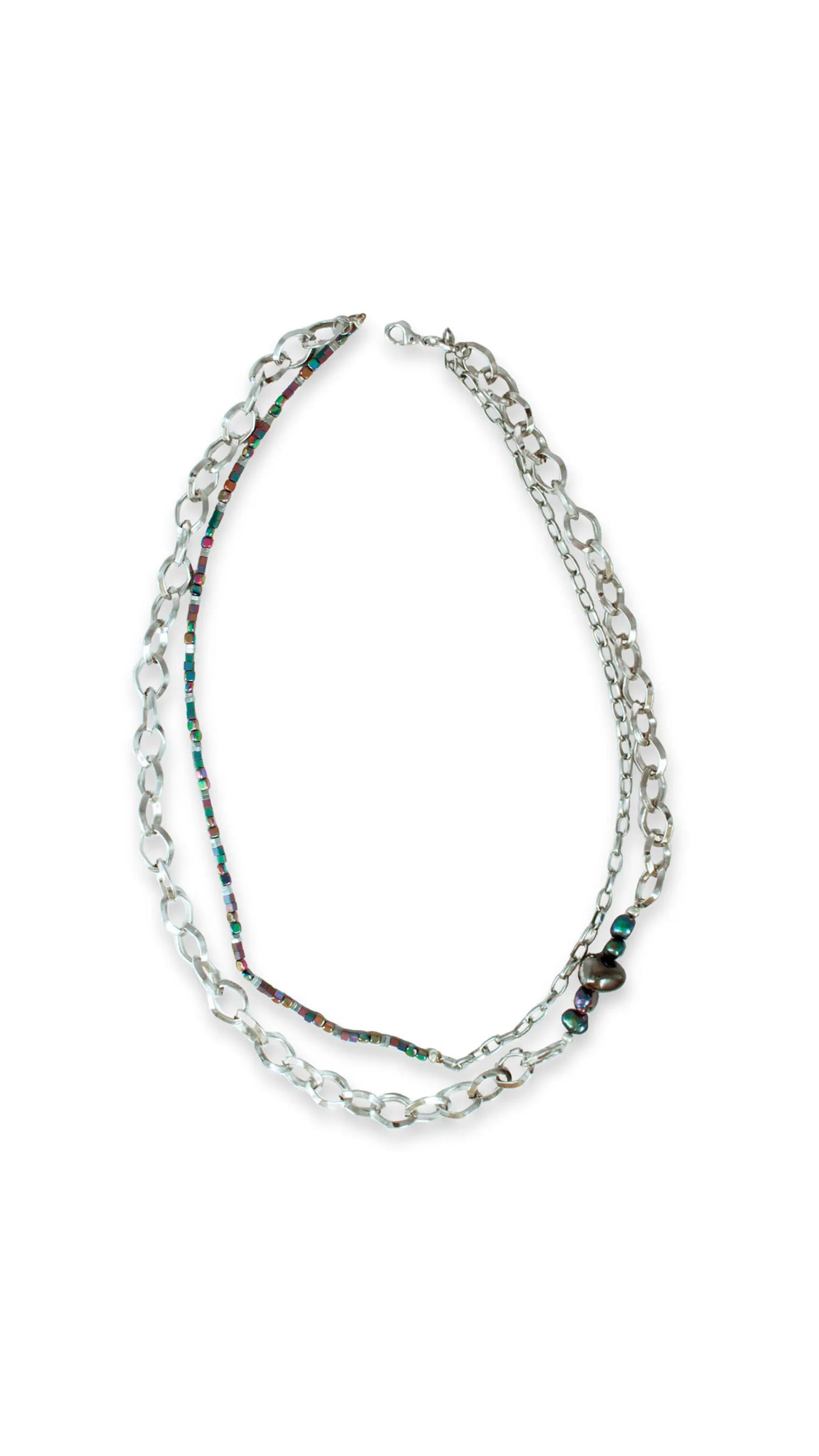 Collar Markab doble plateado con hematita