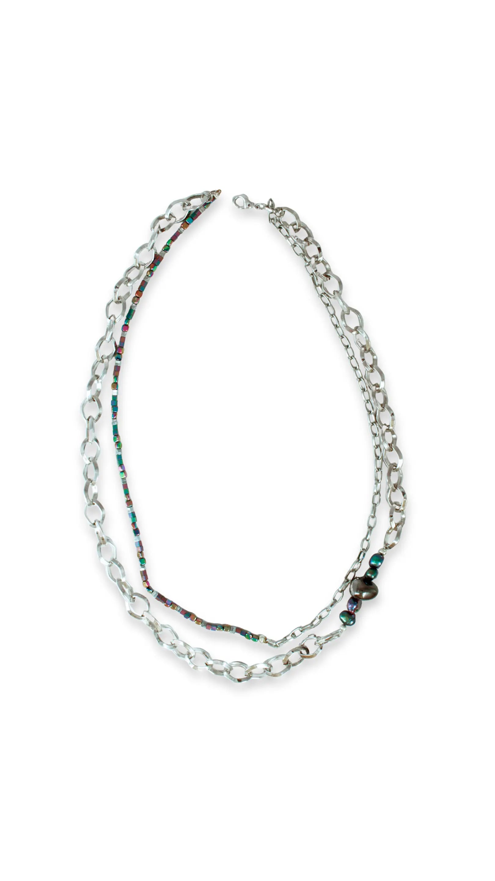 Collar Markab doble plateado con hematita