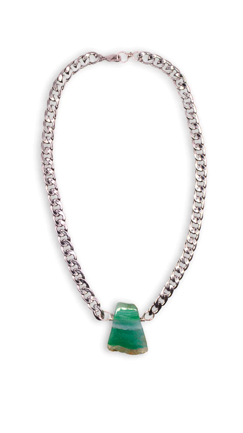 Collar Talai con ágata verde y rodio artesanal — URi Atelier