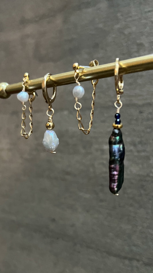 Huggie Aeris diseño artesanal mexicano con piedras naturales colgantes