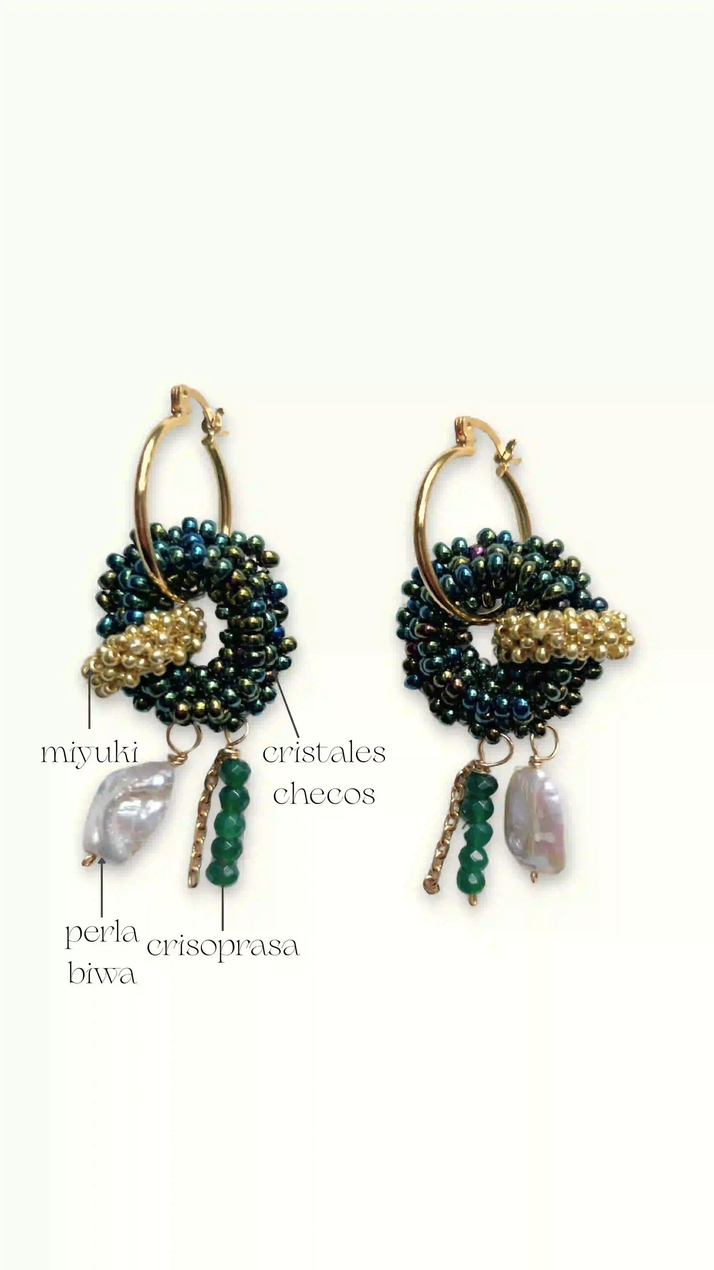 Aretes Aiyana con perlas y piedras naturales